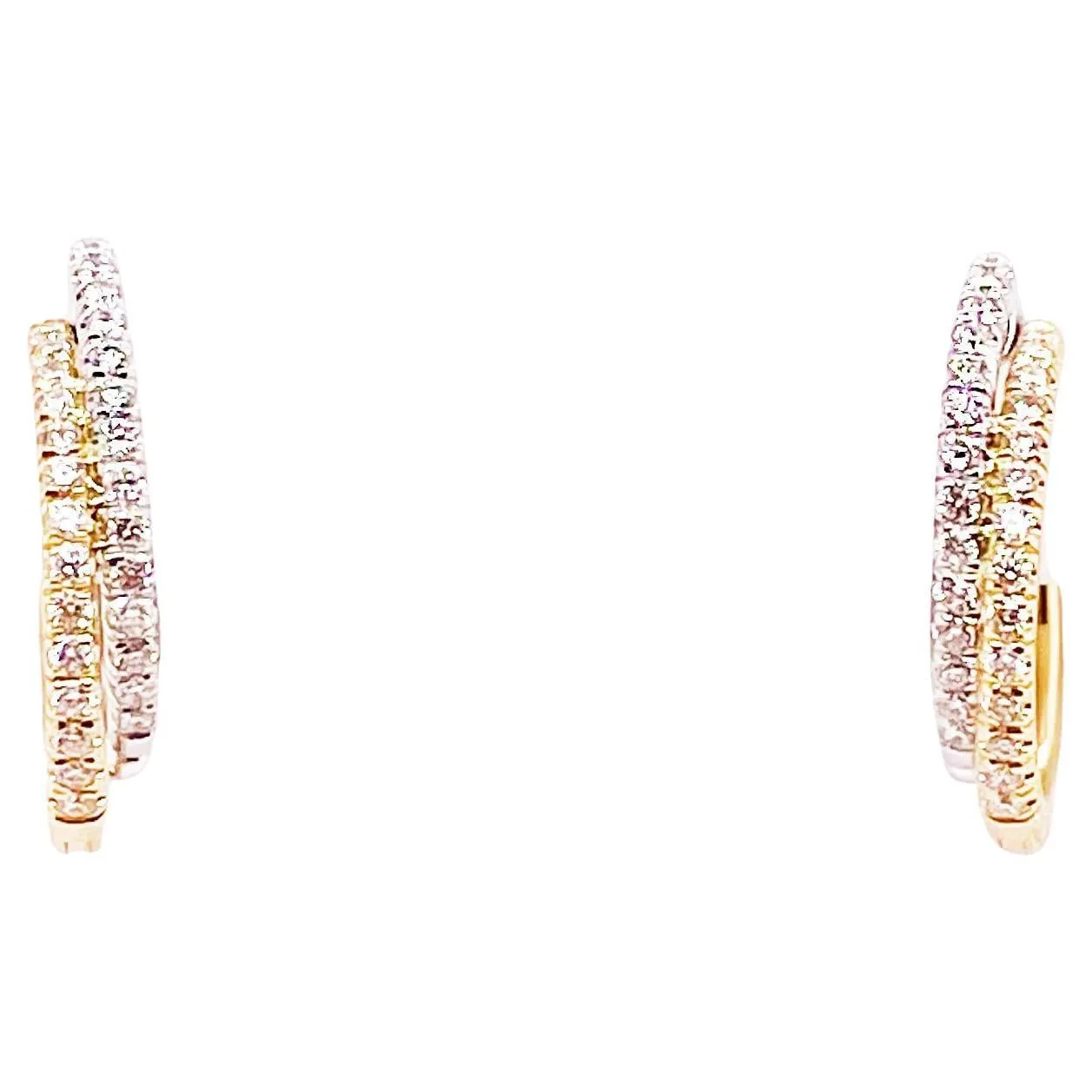 Two Toned Diamond Huggie Earrings