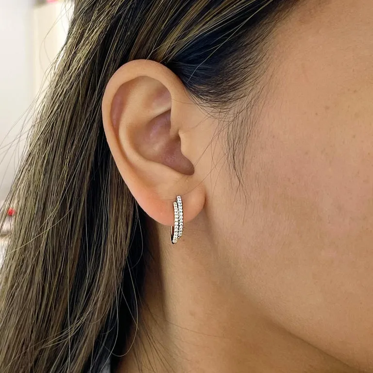 Two Toned Diamond Huggie Earrings