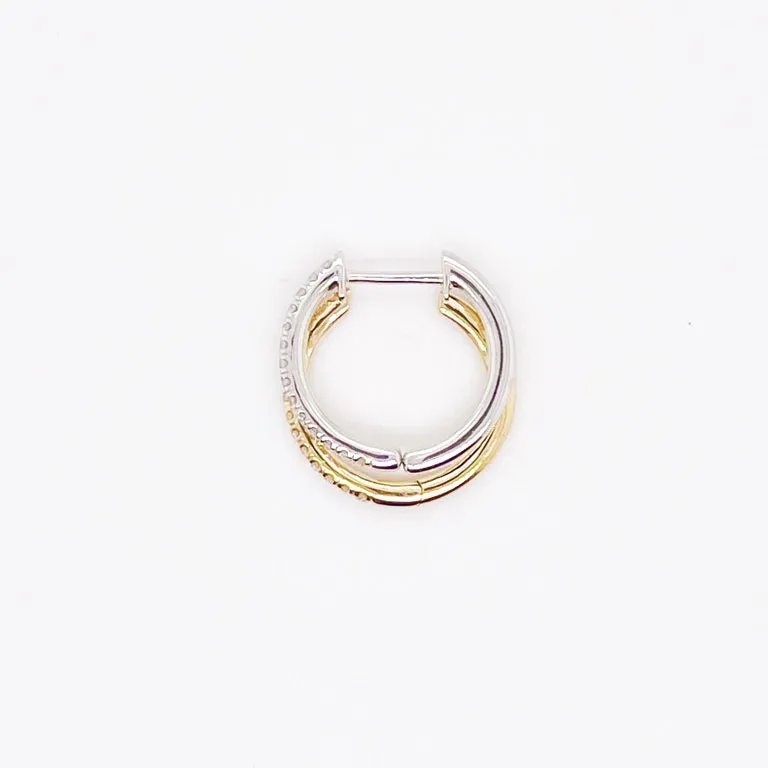 Two Toned Diamond Huggie Earrings
