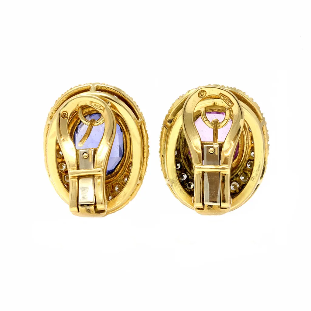 Unheated Blue & Pink Sapphire Clip-on Earrings