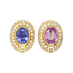 Unheated Blue & Pink Sapphire Clip-on Earrings