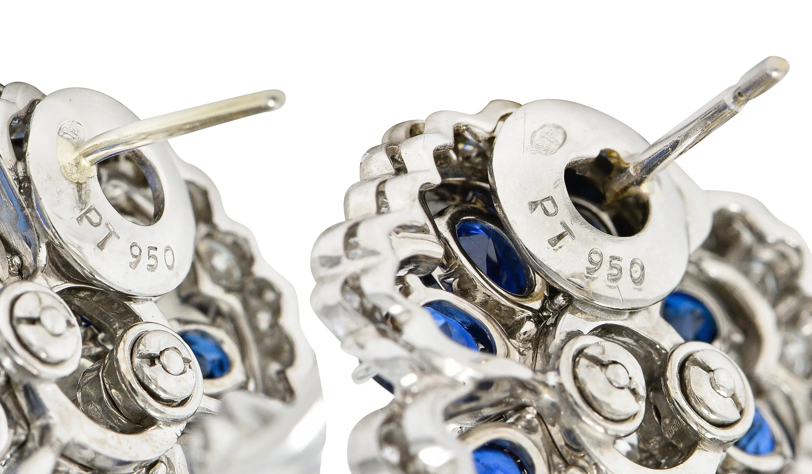 Van Cleef & Arpels 12.65 CTW Sapphire Diamond Platinum Camellia Flower Earrings