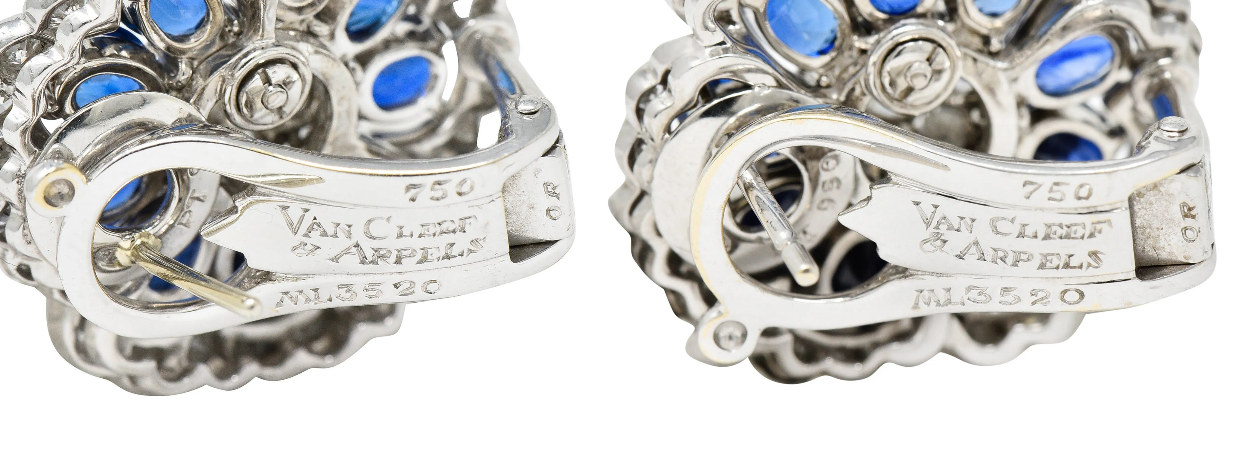 Van Cleef & Arpels 12.65 CTW Sapphire Diamond Platinum Camellia Flower Earrings