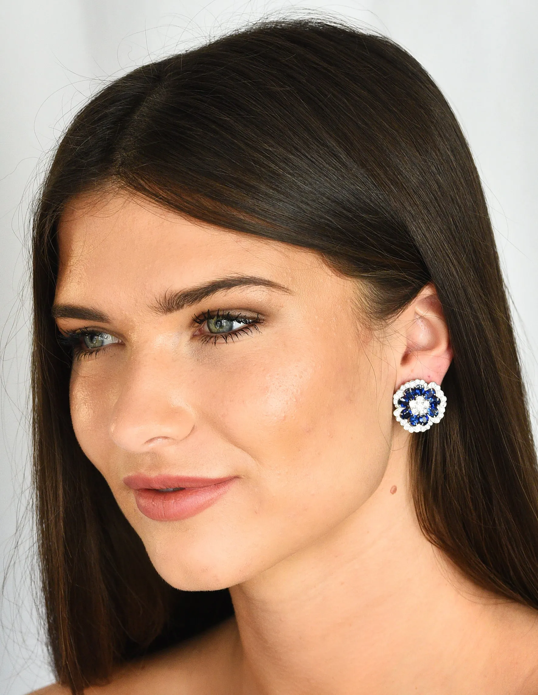 Van Cleef & Arpels 12.65 CTW Sapphire Diamond Platinum Camellia Flower Earrings