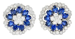 Van Cleef & Arpels 12.65 CTW Sapphire Diamond Platinum Camellia Flower Earrings