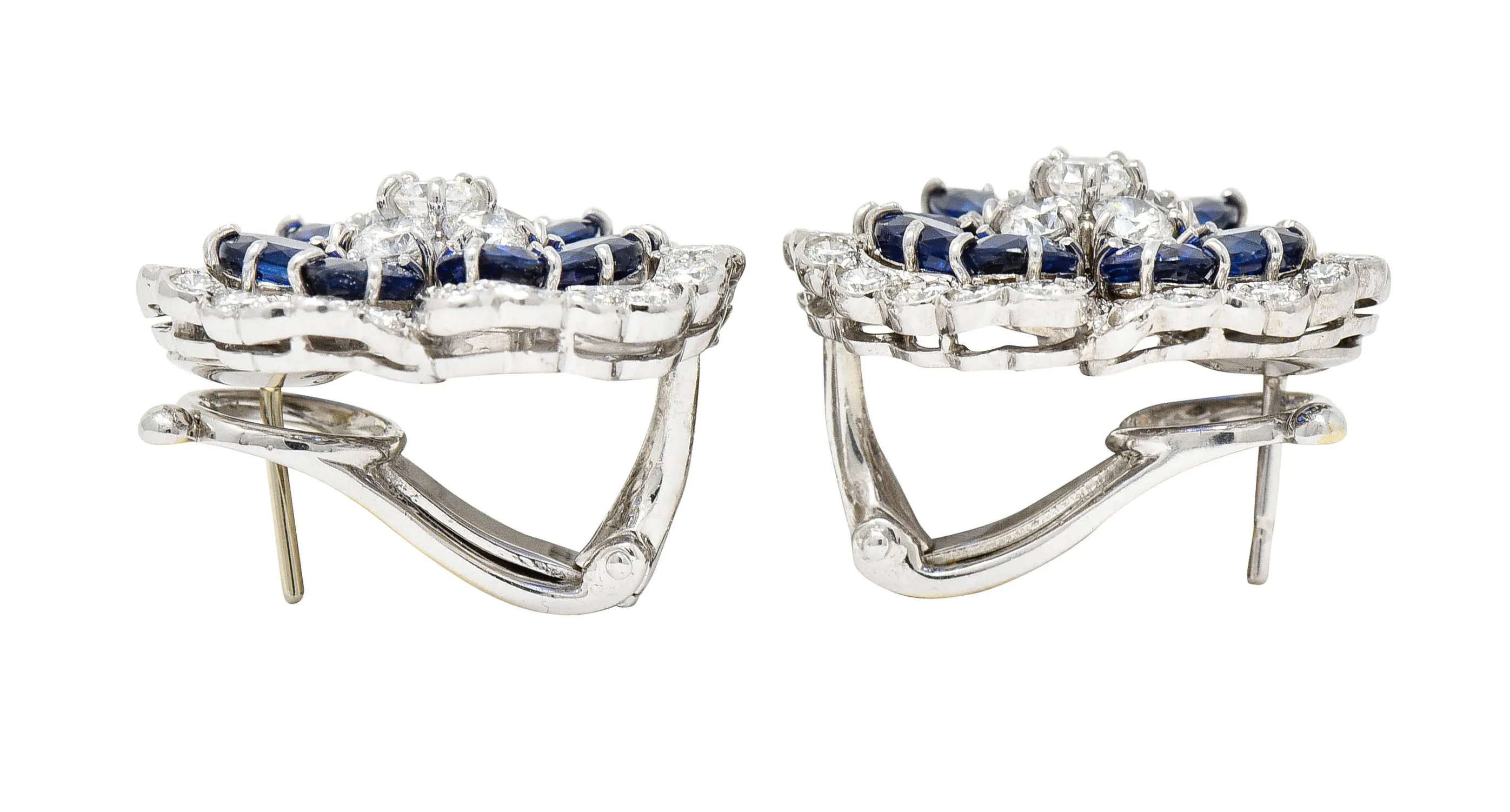Van Cleef & Arpels 12.65 CTW Sapphire Diamond Platinum Camellia Flower Earrings