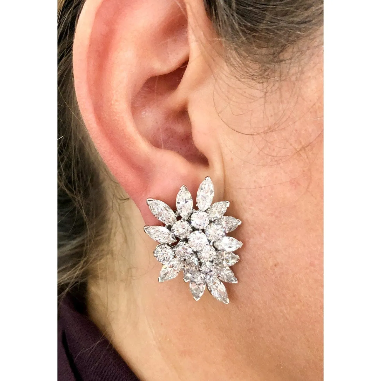 Van Cleef & Arpels Platinum Diamond Cluster Clip Earrings