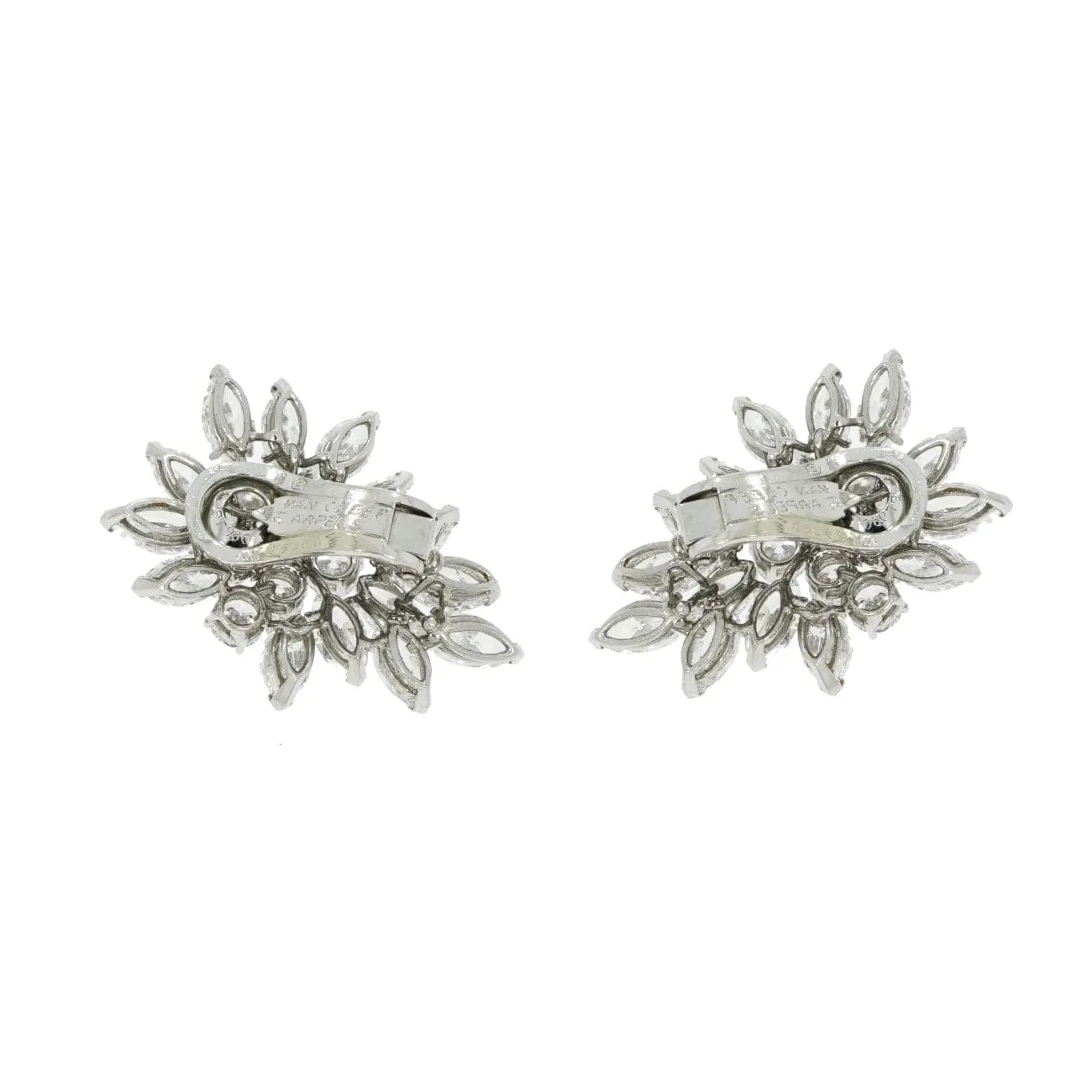 Van Cleef & Arpels Platinum Diamond Cluster Clip Earrings
