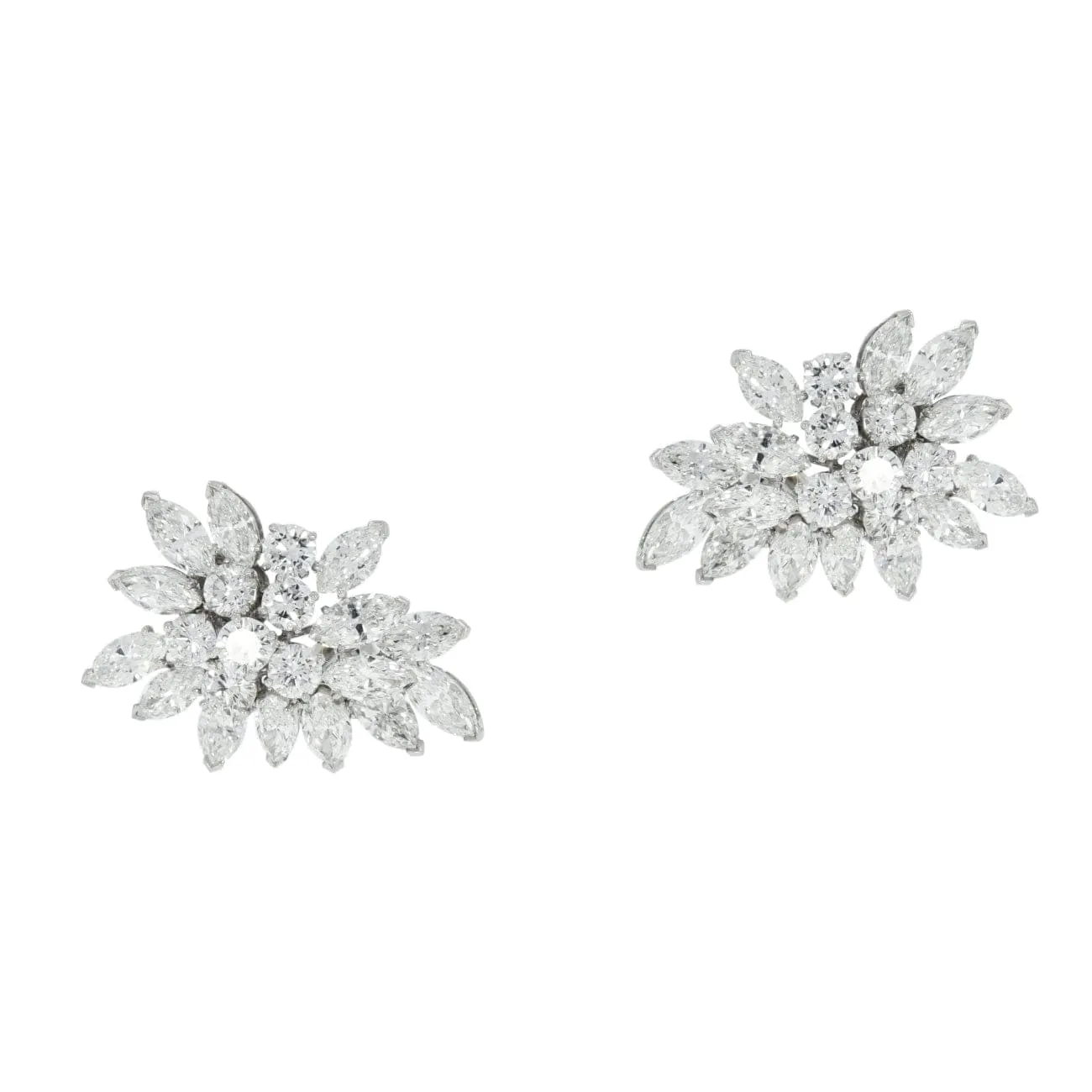 Van Cleef & Arpels Platinum Diamond Cluster Clip Earrings