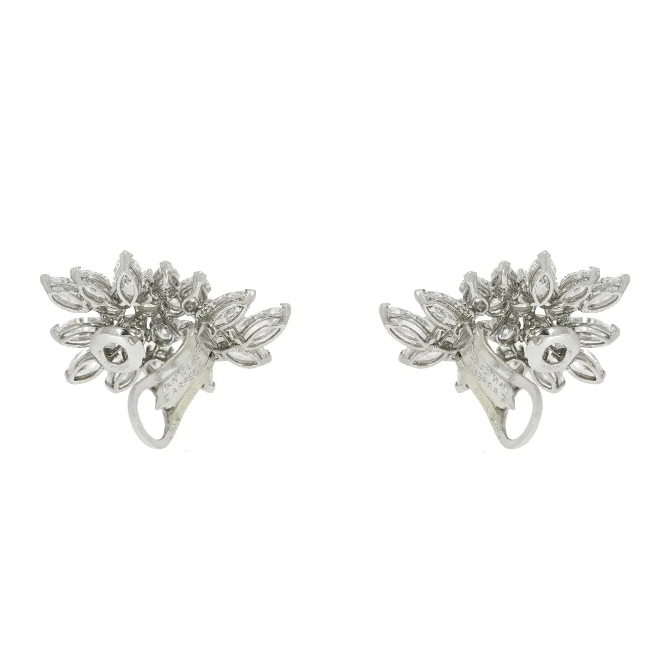 Van Cleef & Arpels Platinum Diamond Cluster Clip Earrings