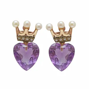 Victorian Amethyst Crowned Heart Earrings