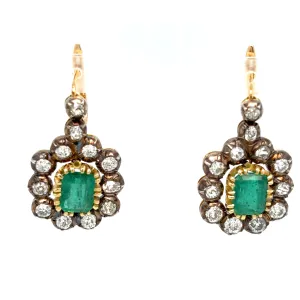 Victorian Certificate Emerald Diamond Gold Drop Earrings, 1900s