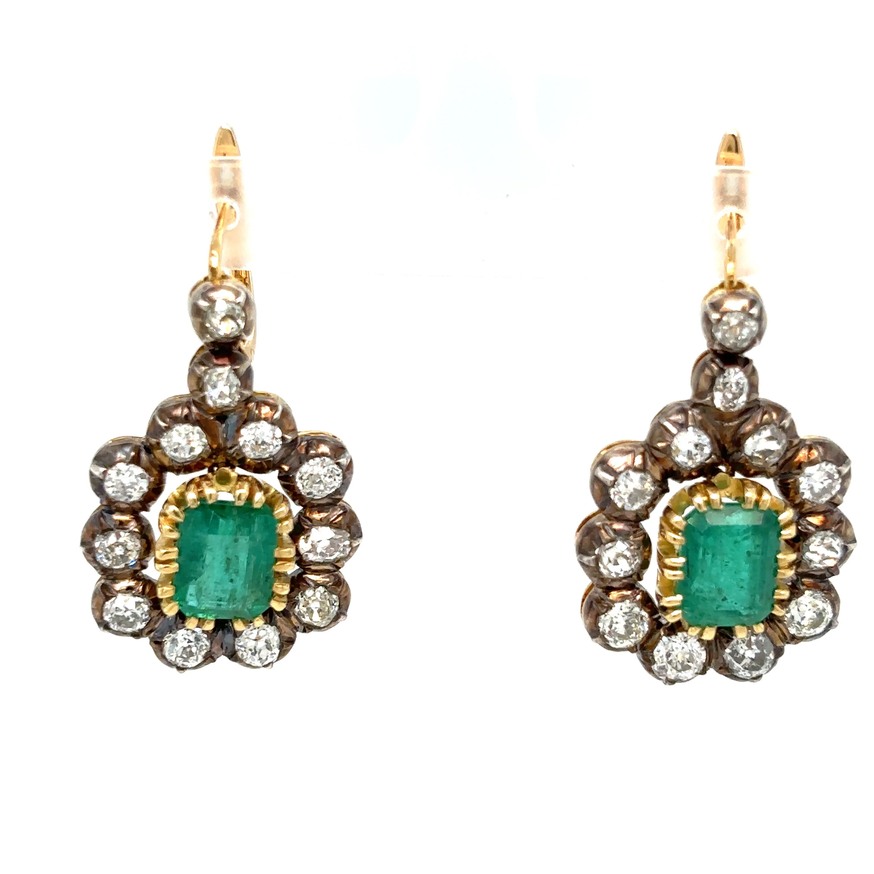 Victorian Certificate Emerald Diamond Gold Drop Earrings, 1900s
