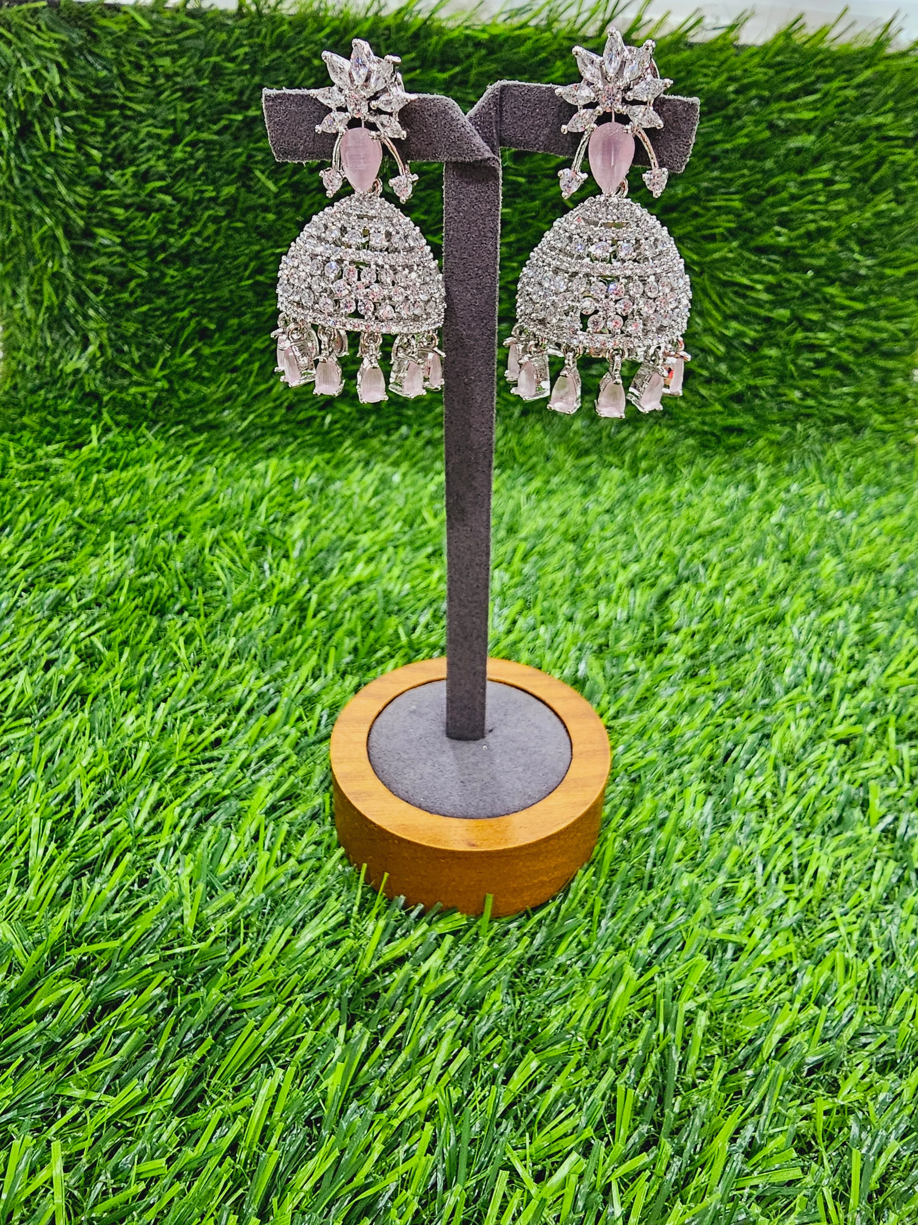 Victorian CZ  baby pink Jhumka