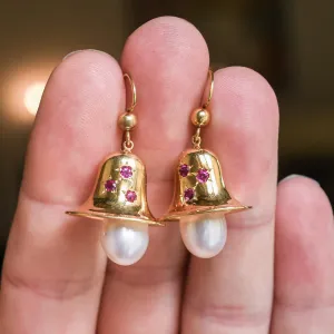 Victorian Pearl & Ruby Bell Earrings
