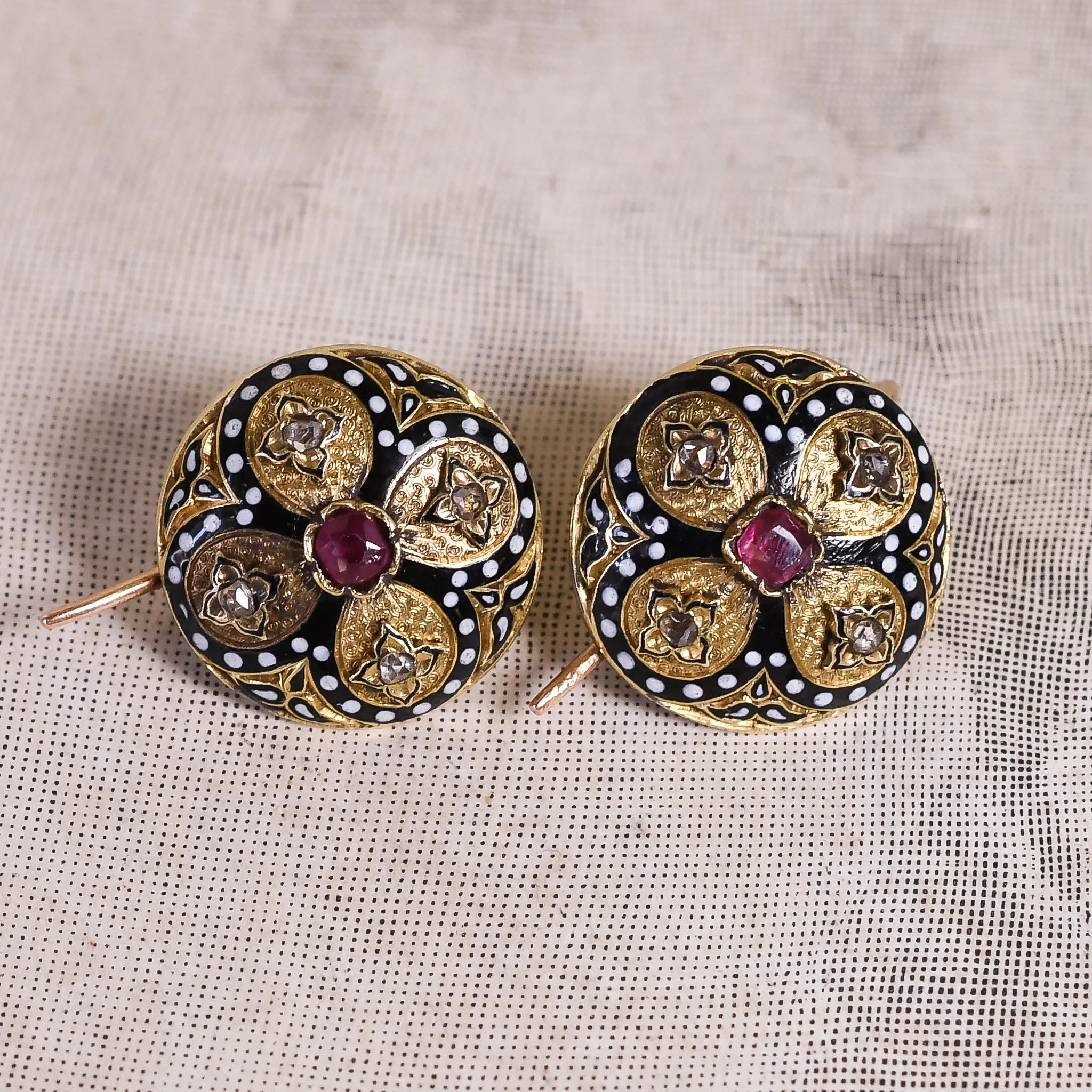 Victorian Ruby & Diamond Quatrefoil Dome Earrings