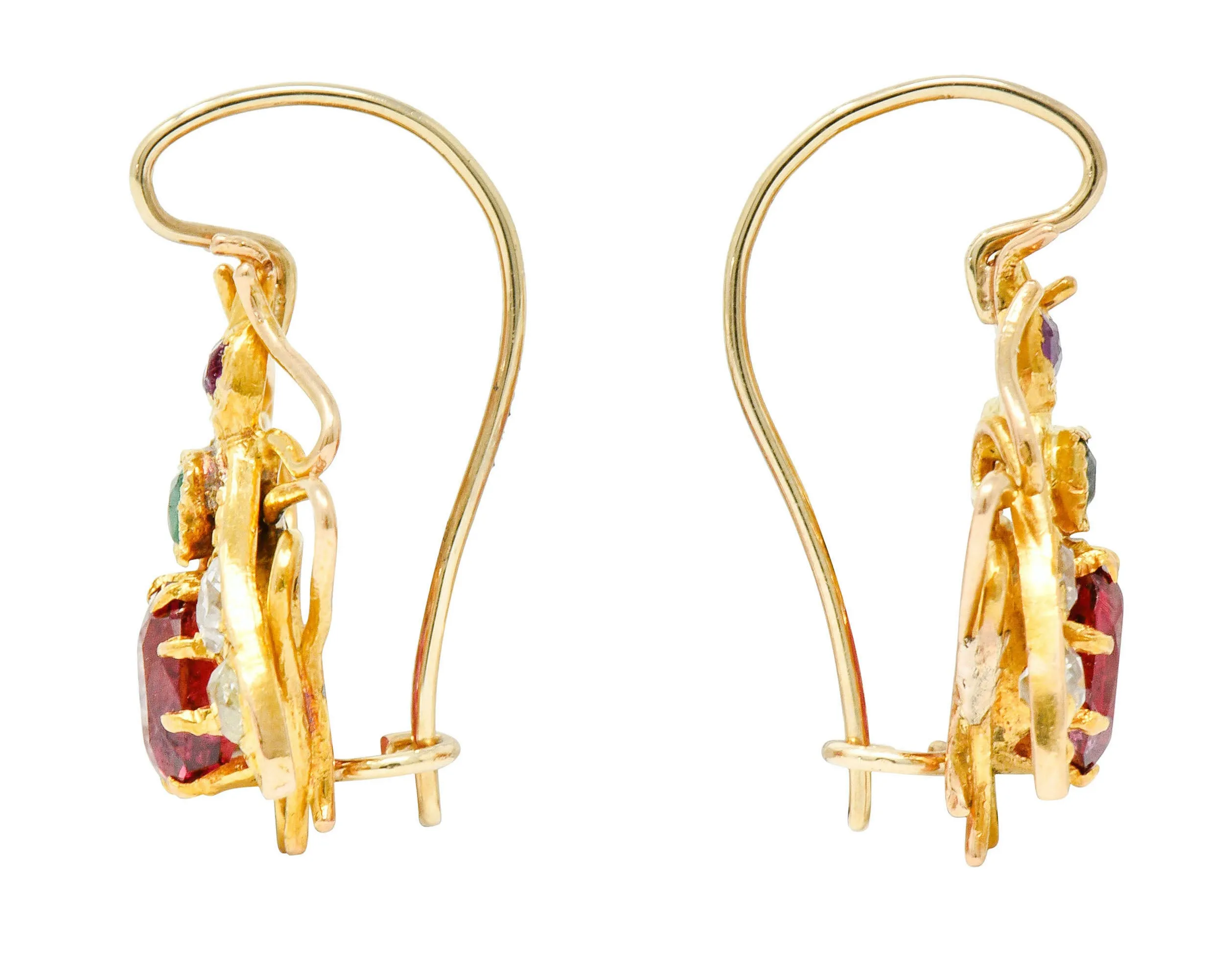 Victorian Spinel Diamond Emerald 18 Karat Gold Insect Earrings
