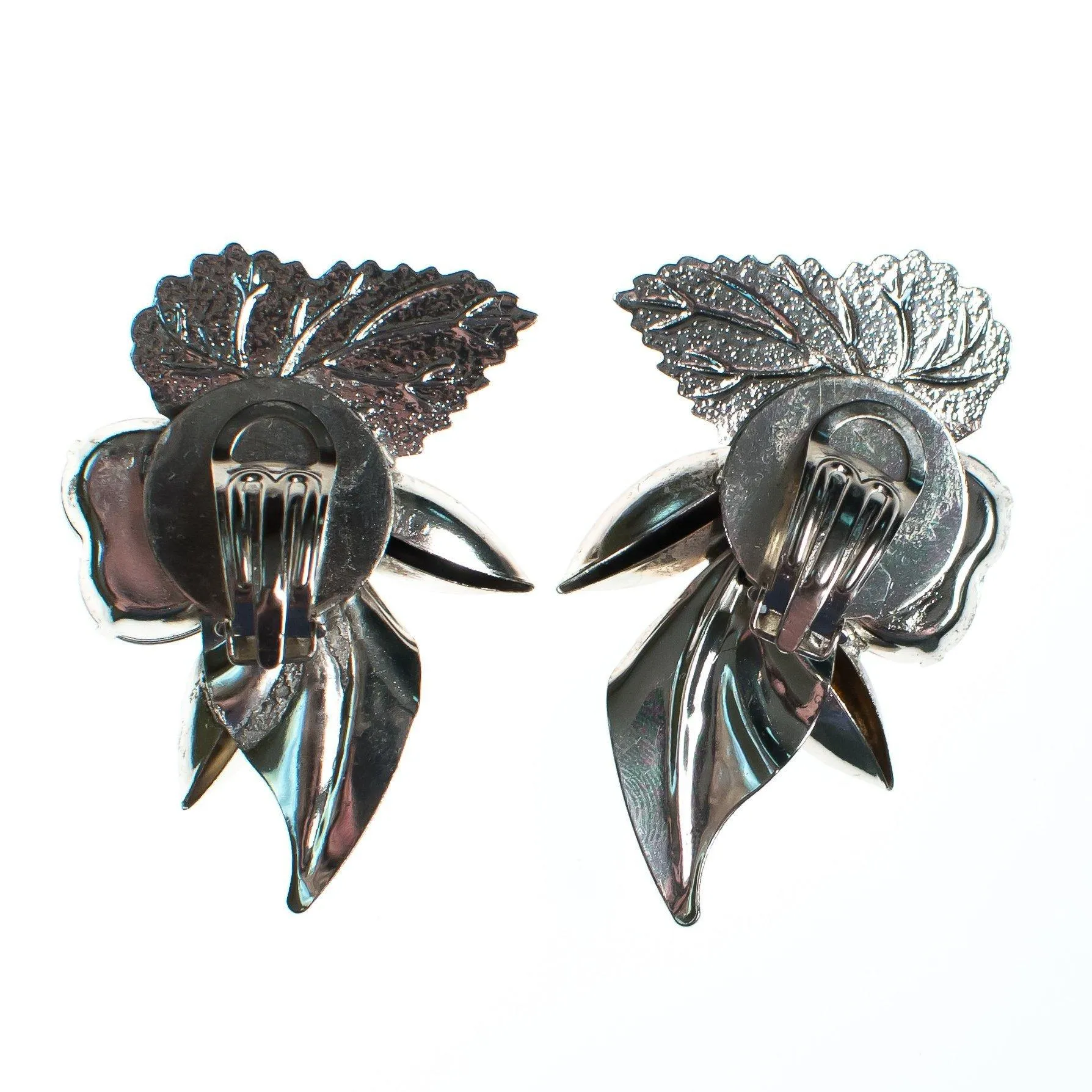 Vintage 1980s Glam Silver Statement Earrings with Crystal Heart