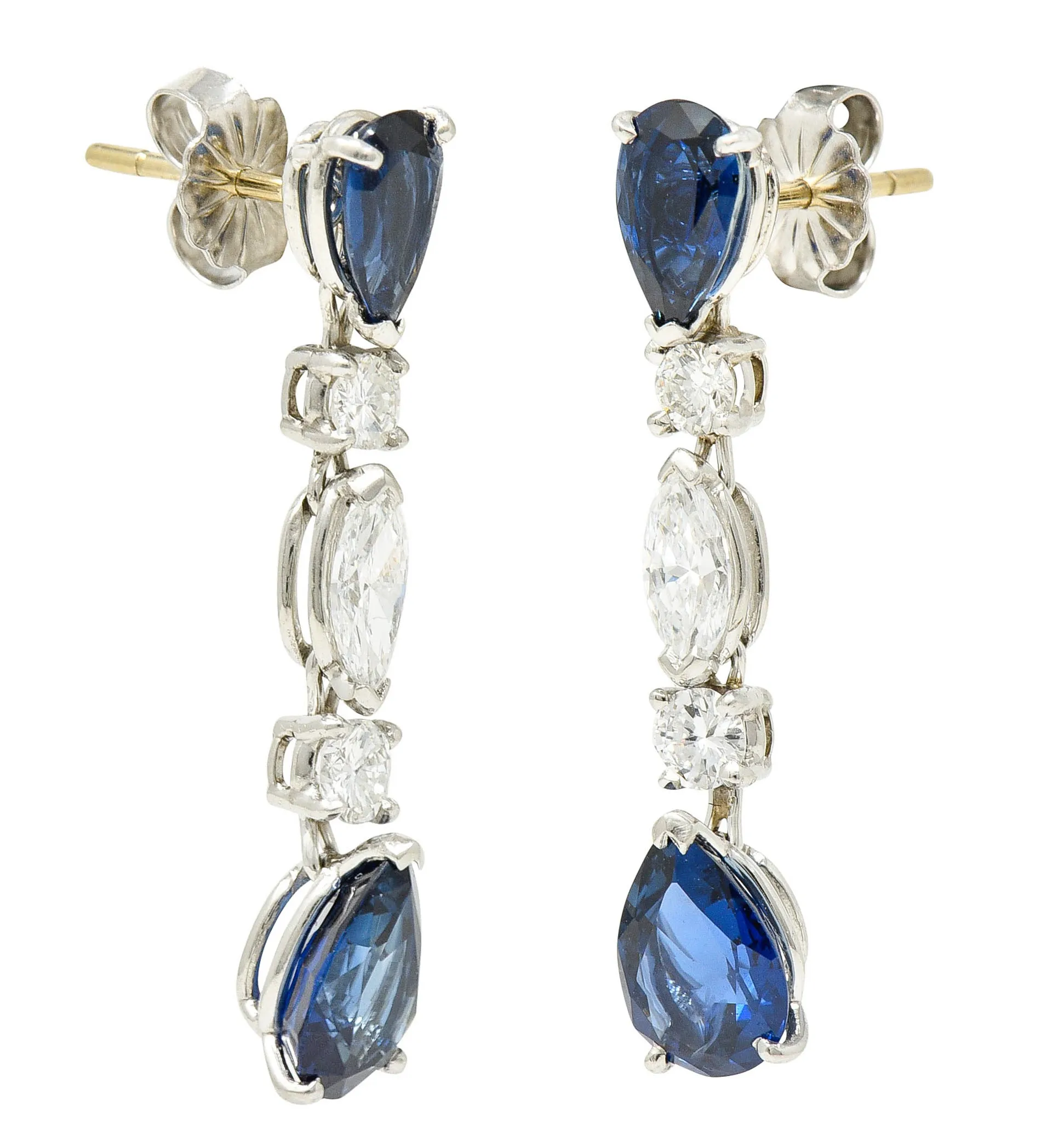 Vintage 4.00 CTW Sapphire Diamond Platinum Drop Earrings