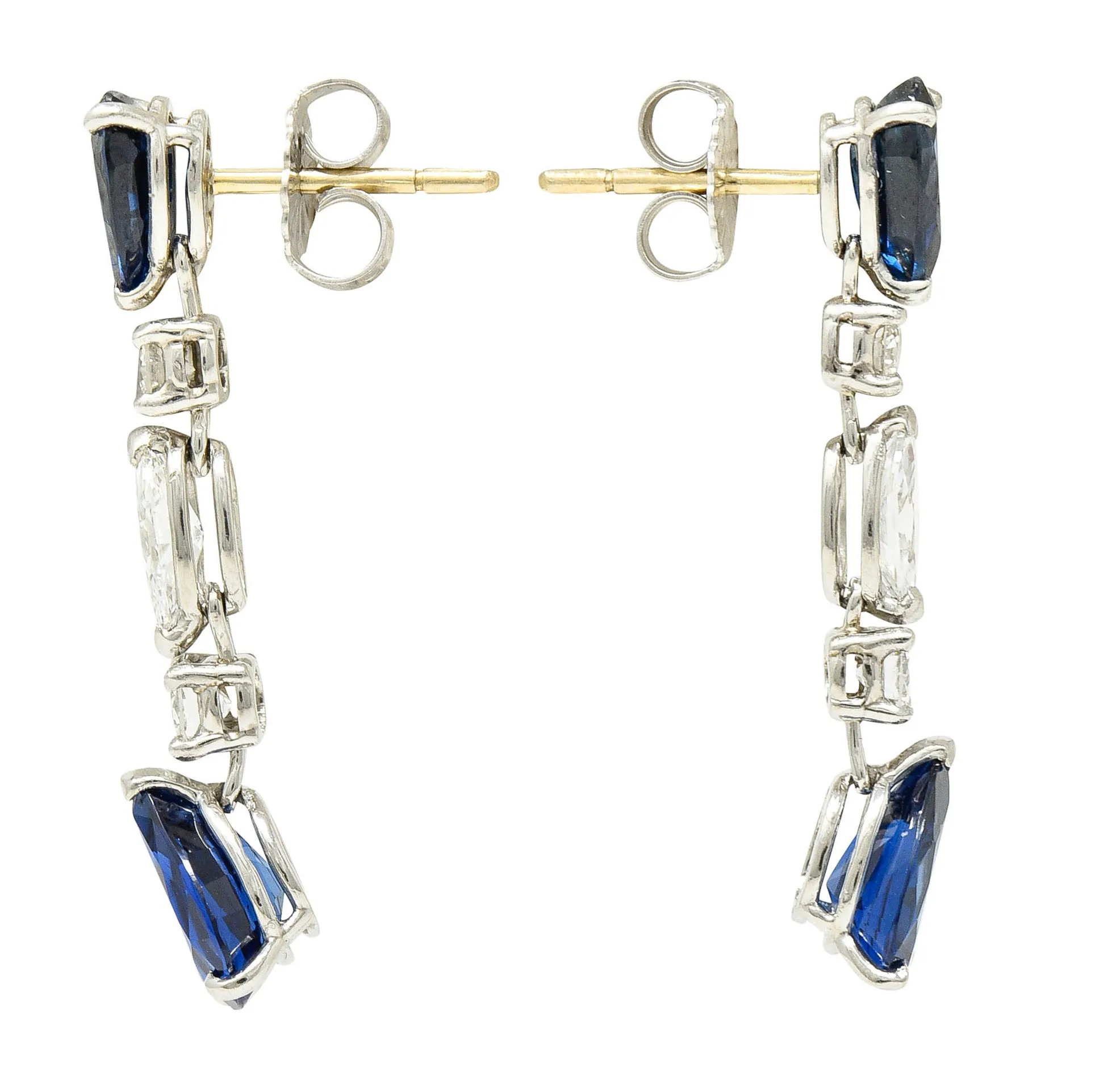 Vintage 4.00 CTW Sapphire Diamond Platinum Drop Earrings
