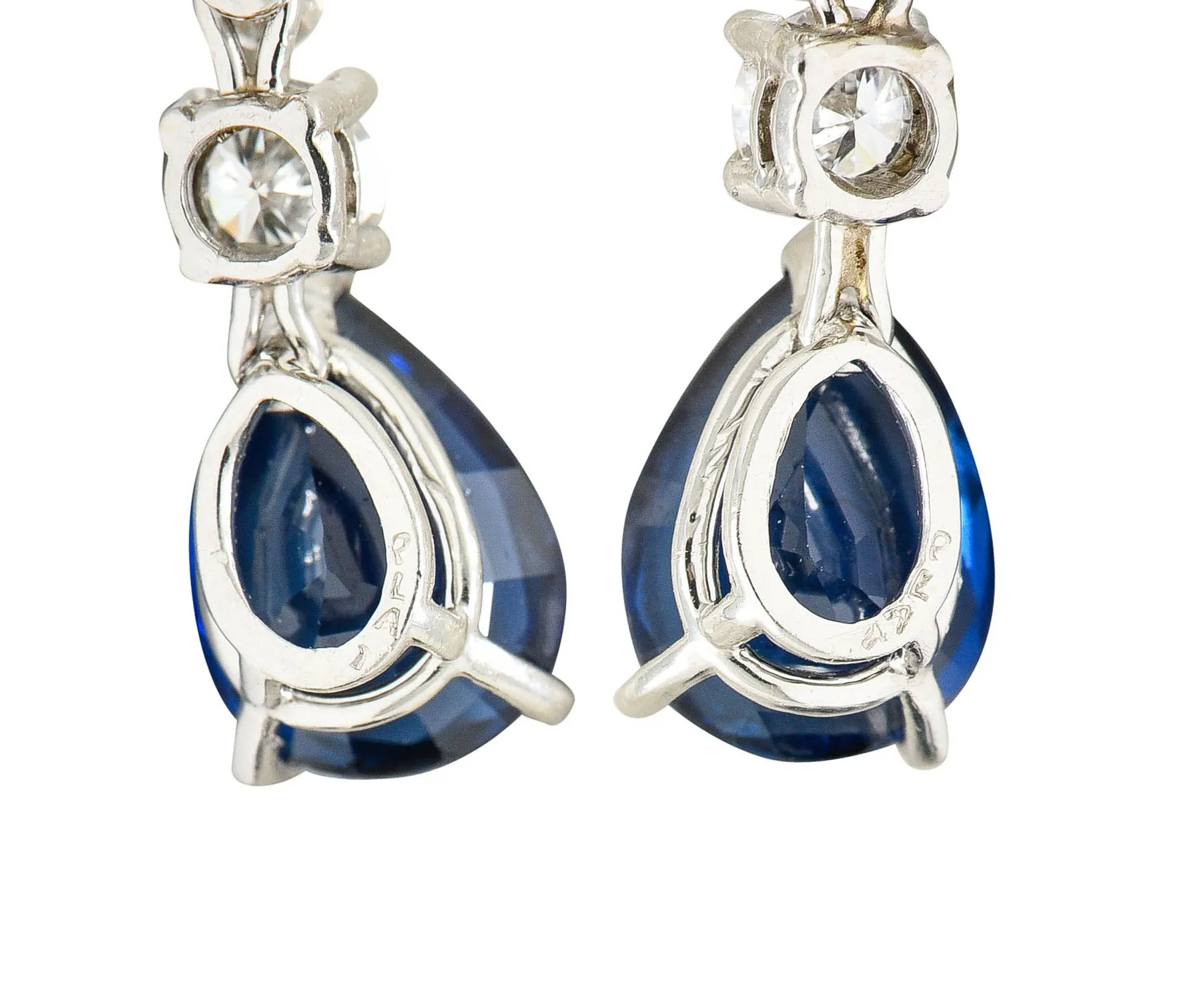 Vintage 4.00 CTW Sapphire Diamond Platinum Drop Earrings