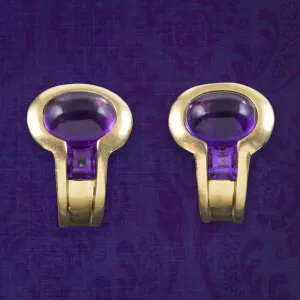 Vintage Amethyst Stud Earrings 18ct Gold