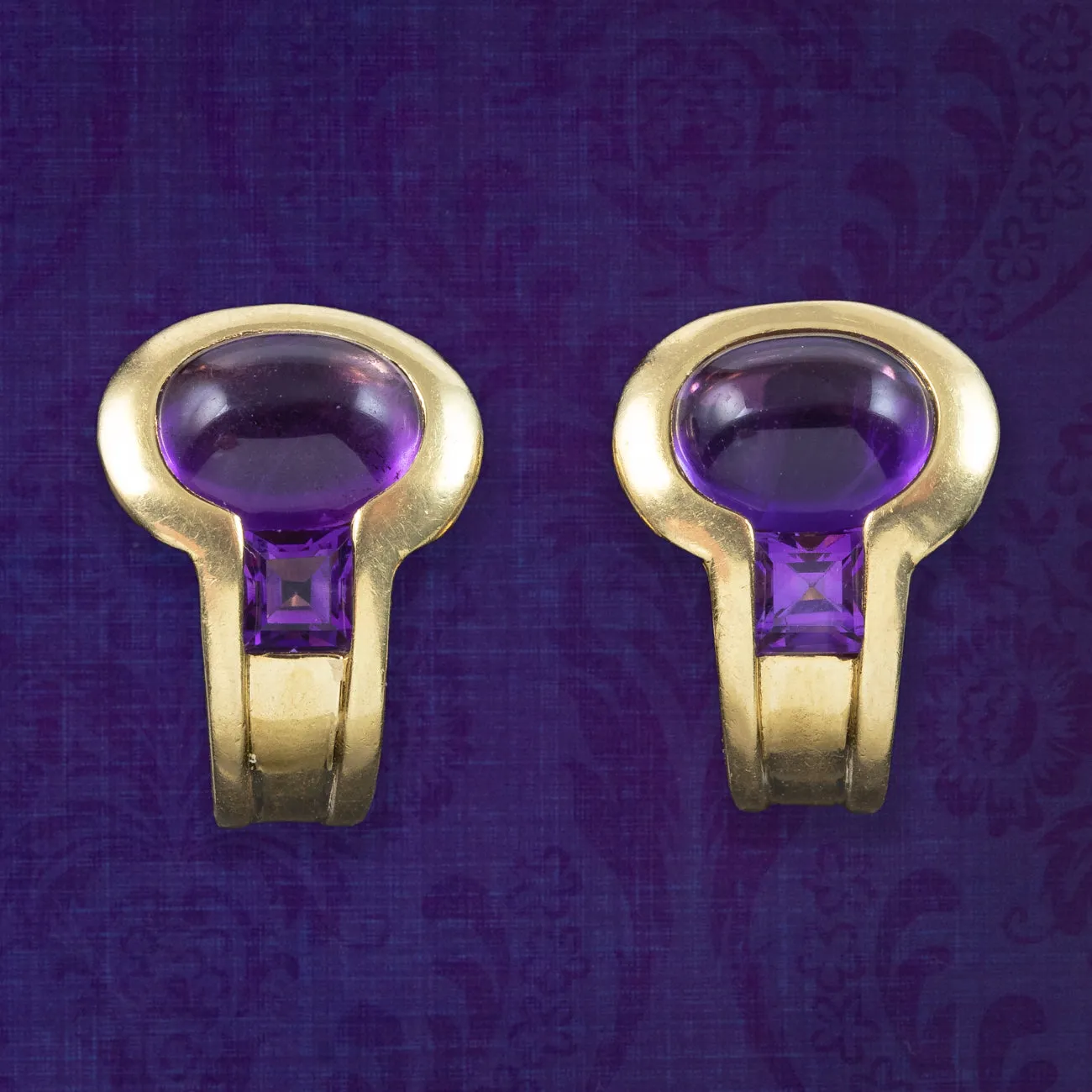 Vintage Amethyst Stud Earrings 18ct Gold