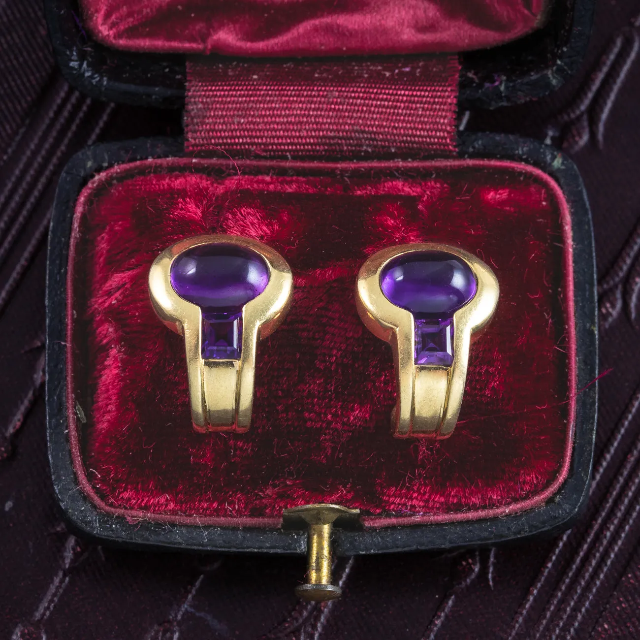 Vintage Amethyst Stud Earrings 18ct Gold