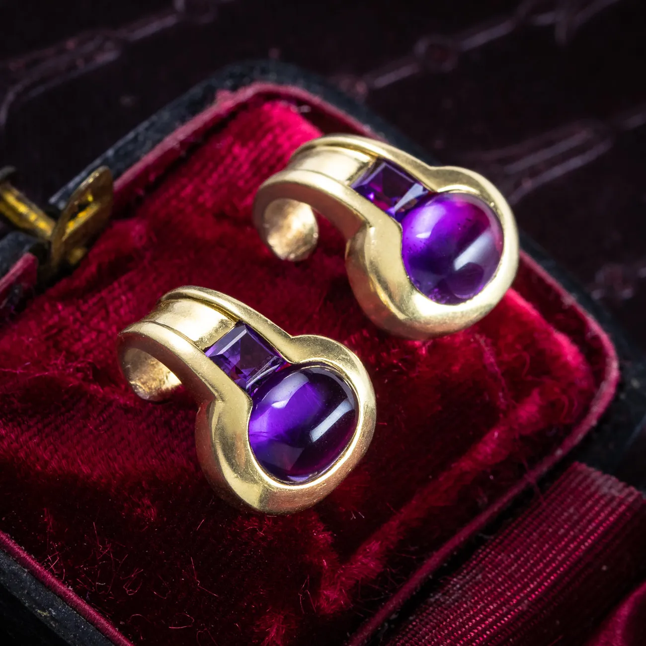 Vintage Amethyst Stud Earrings 18ct Gold