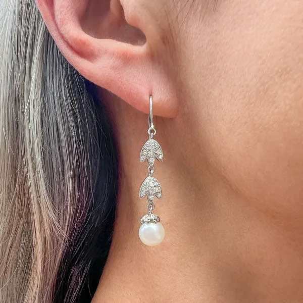 Vintage Diamond & Pearl Drop Earrings