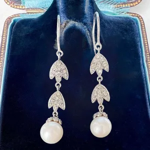 Vintage Diamond & Pearl Drop Earrings