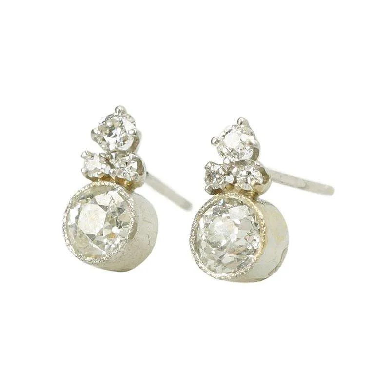 Vintage Platinum Old European Diamond Earrings