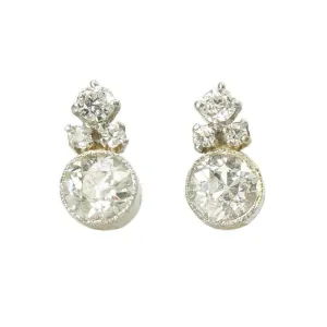 Vintage Platinum Old European Diamond Earrings