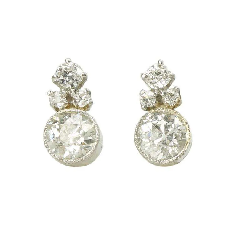 Vintage Platinum Old European Diamond Earrings