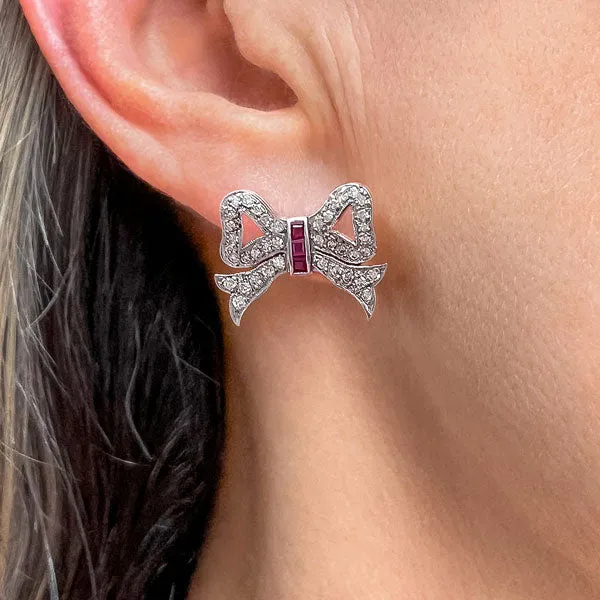 Vintage Ruby & Diamond Bow Earrings