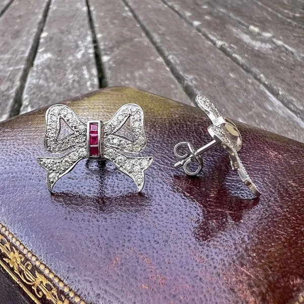 Vintage Ruby & Diamond Bow Earrings