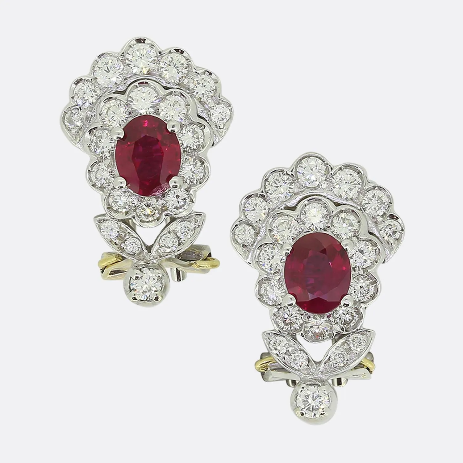 Vintage Ruby and Diamond Cluster Earrings