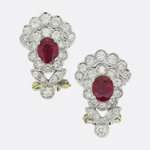 Vintage Ruby and Diamond Cluster Earrings