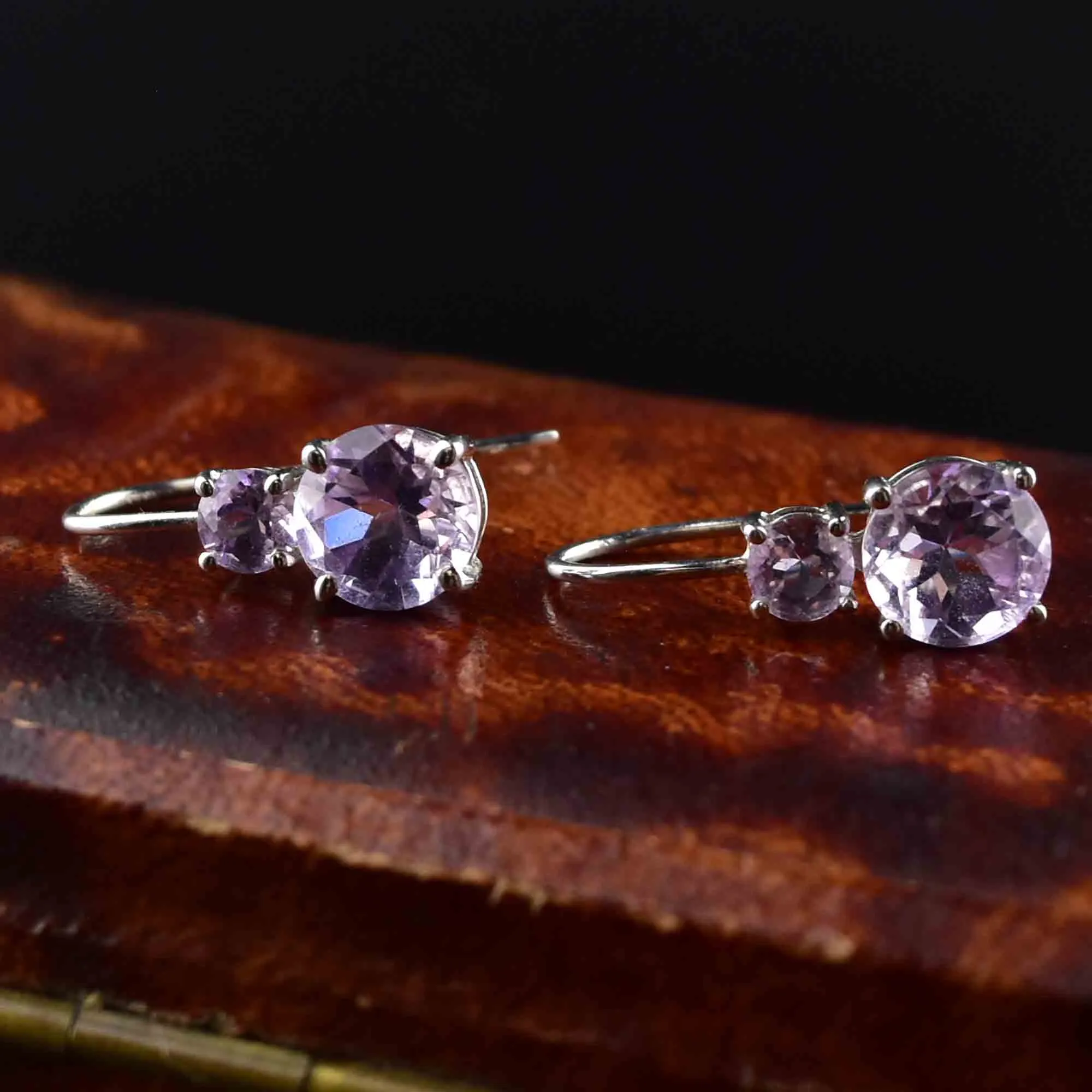 Vintage White Gold Amethyst Drop Earrings