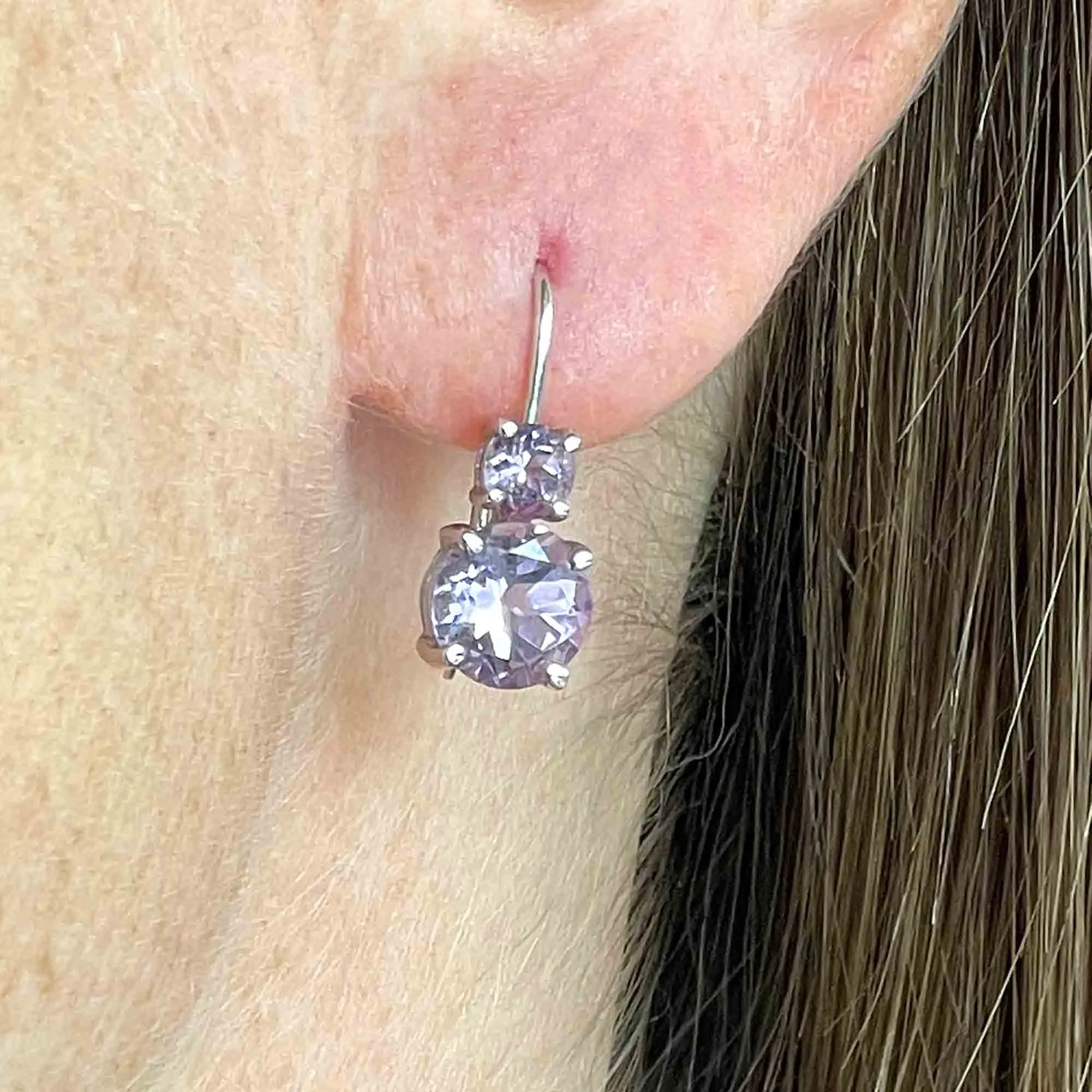 Vintage White Gold Amethyst Drop Earrings