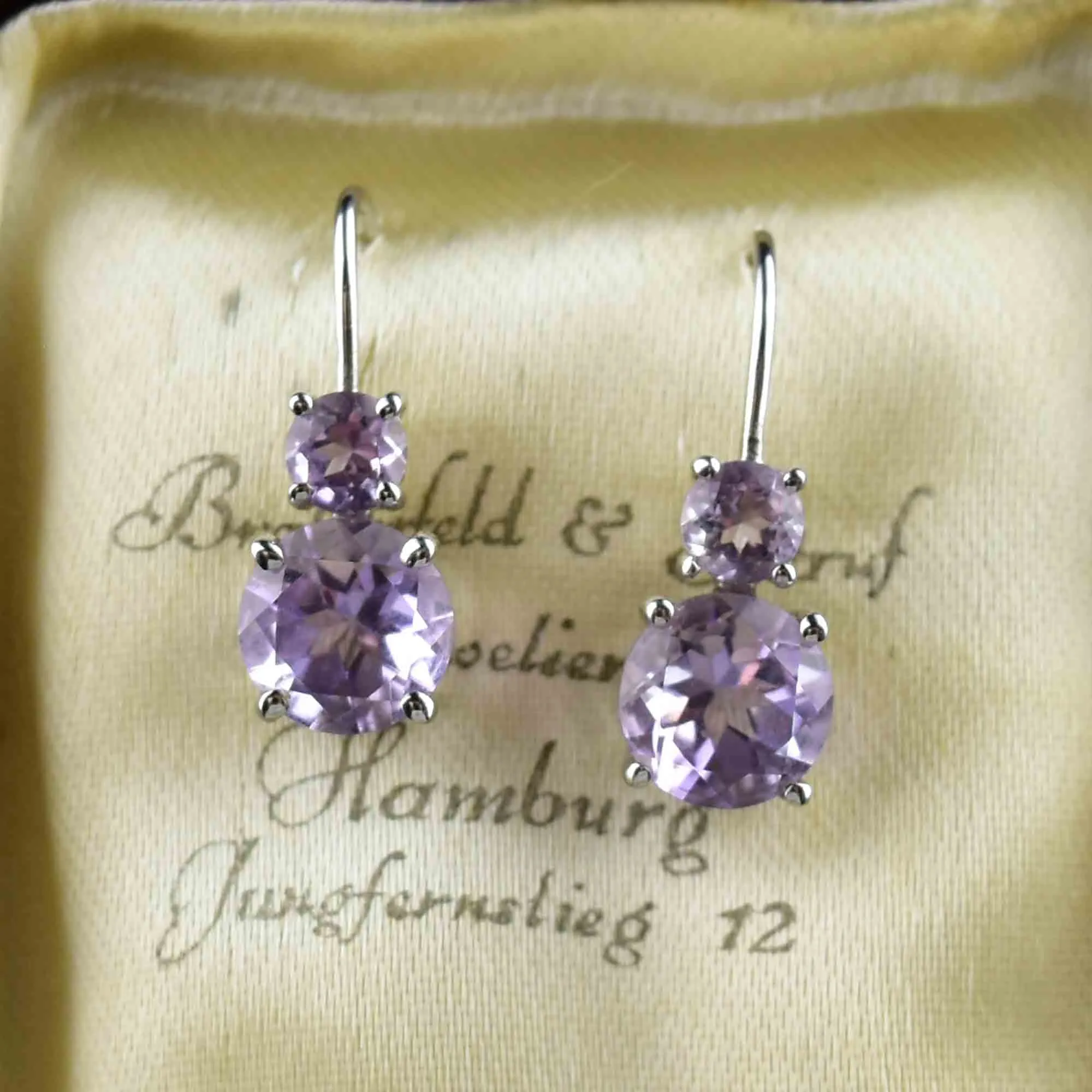 Vintage White Gold Amethyst Drop Earrings