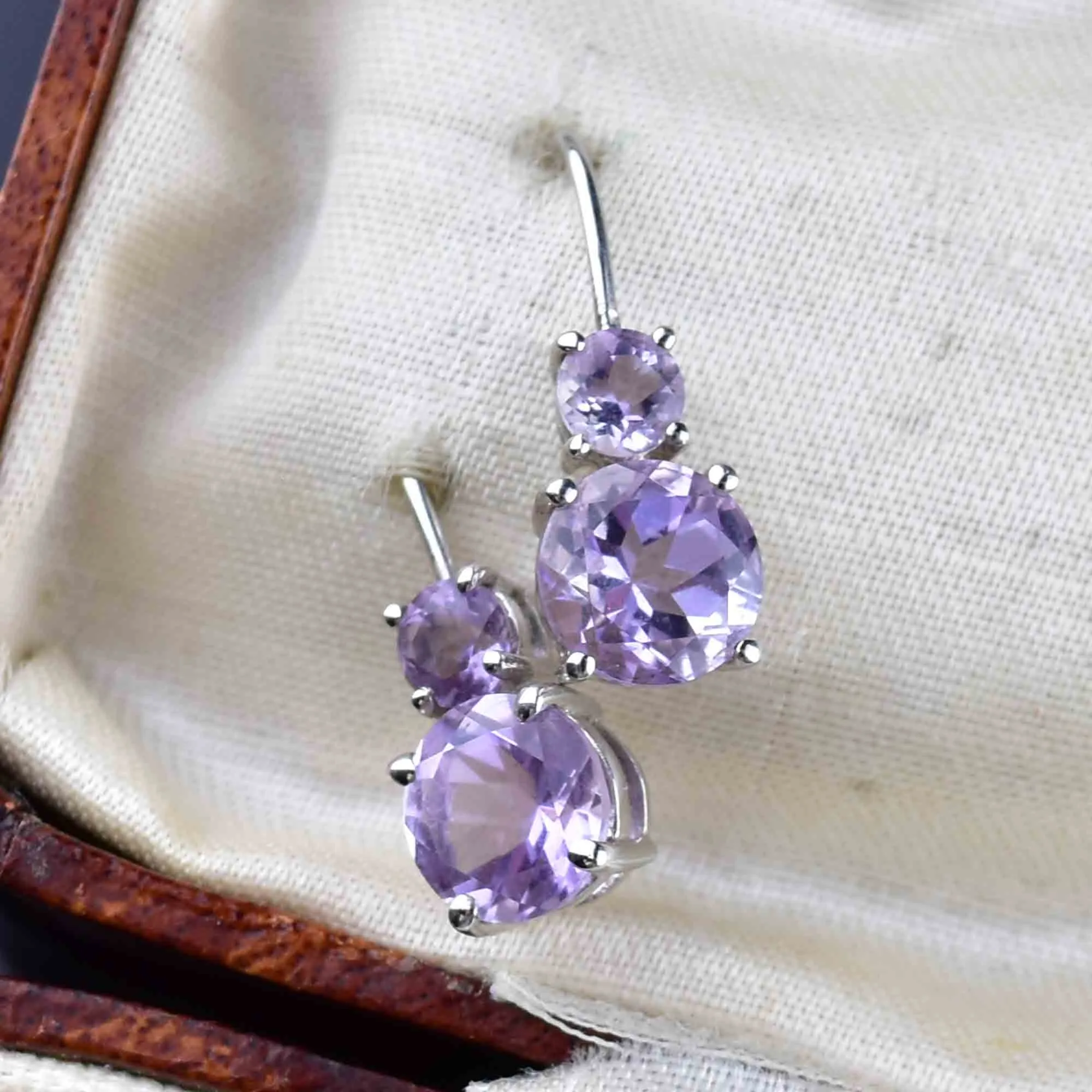 Vintage White Gold Amethyst Drop Earrings