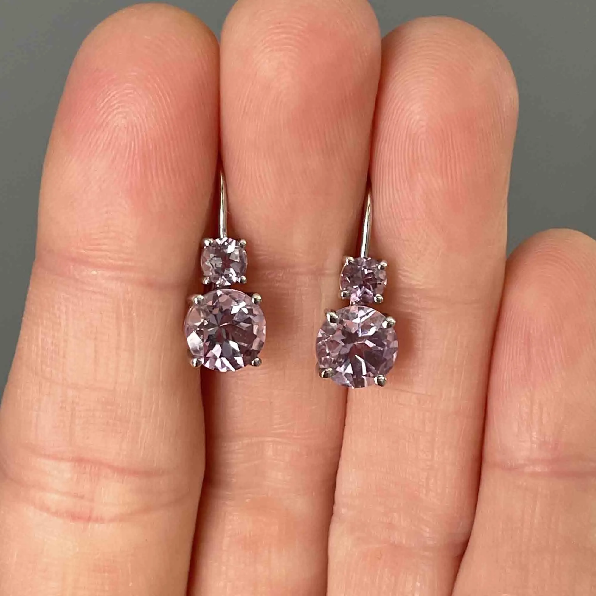 Vintage White Gold Amethyst Drop Earrings