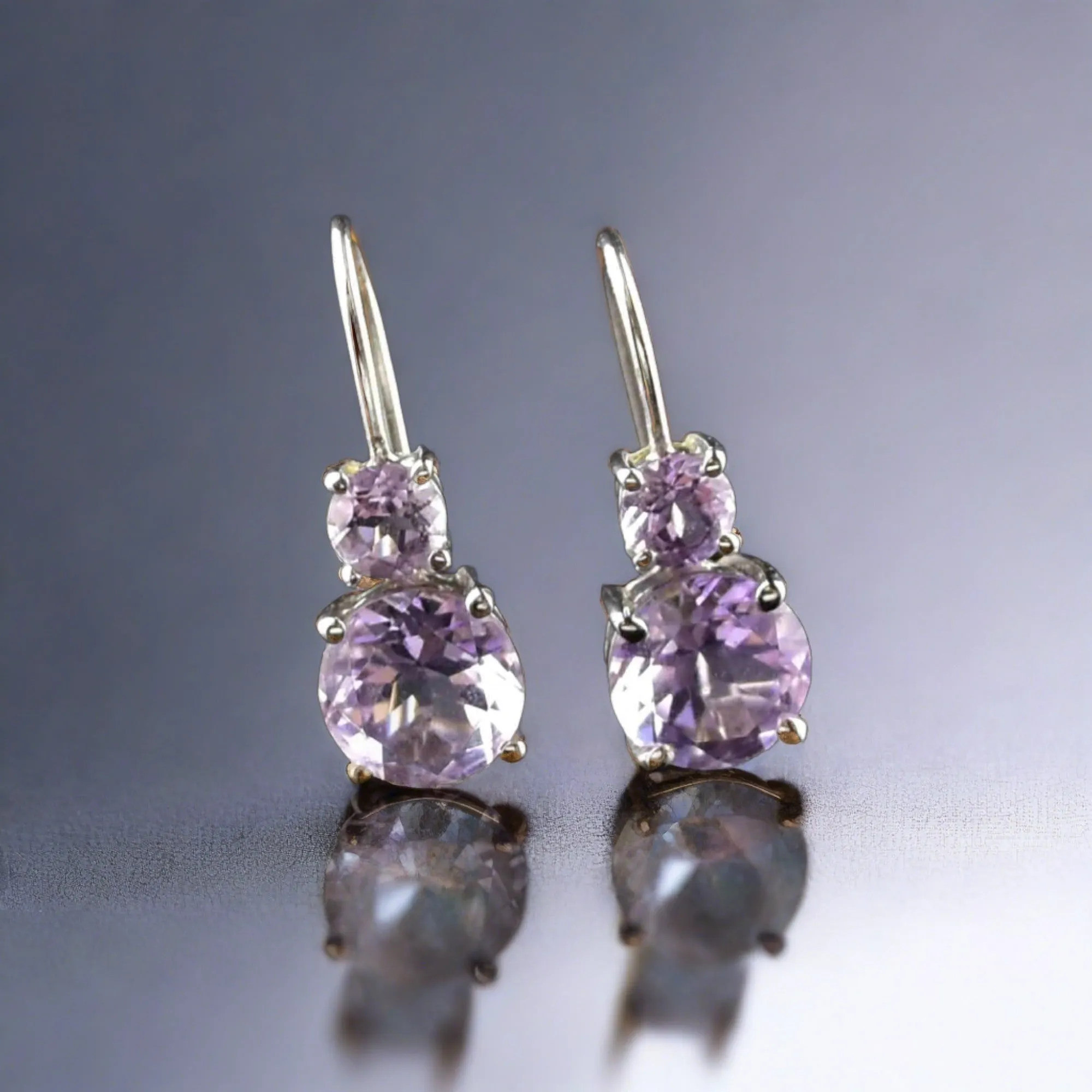 Vintage White Gold Amethyst Drop Earrings