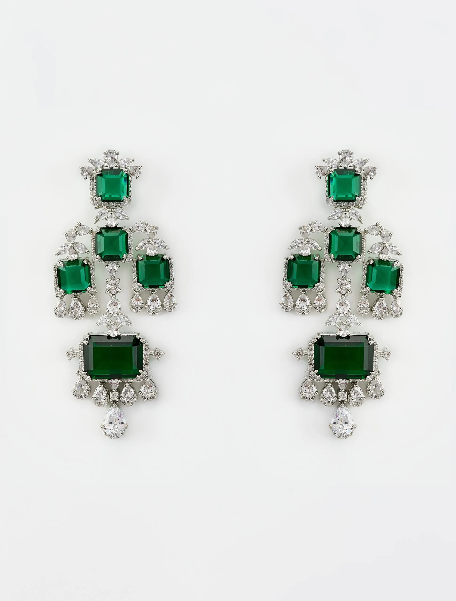vivinia BY VIDHI MEHRA Zia Silver Plated Green Zircon Womens Pair of Danglers Earrings (Freesize)
