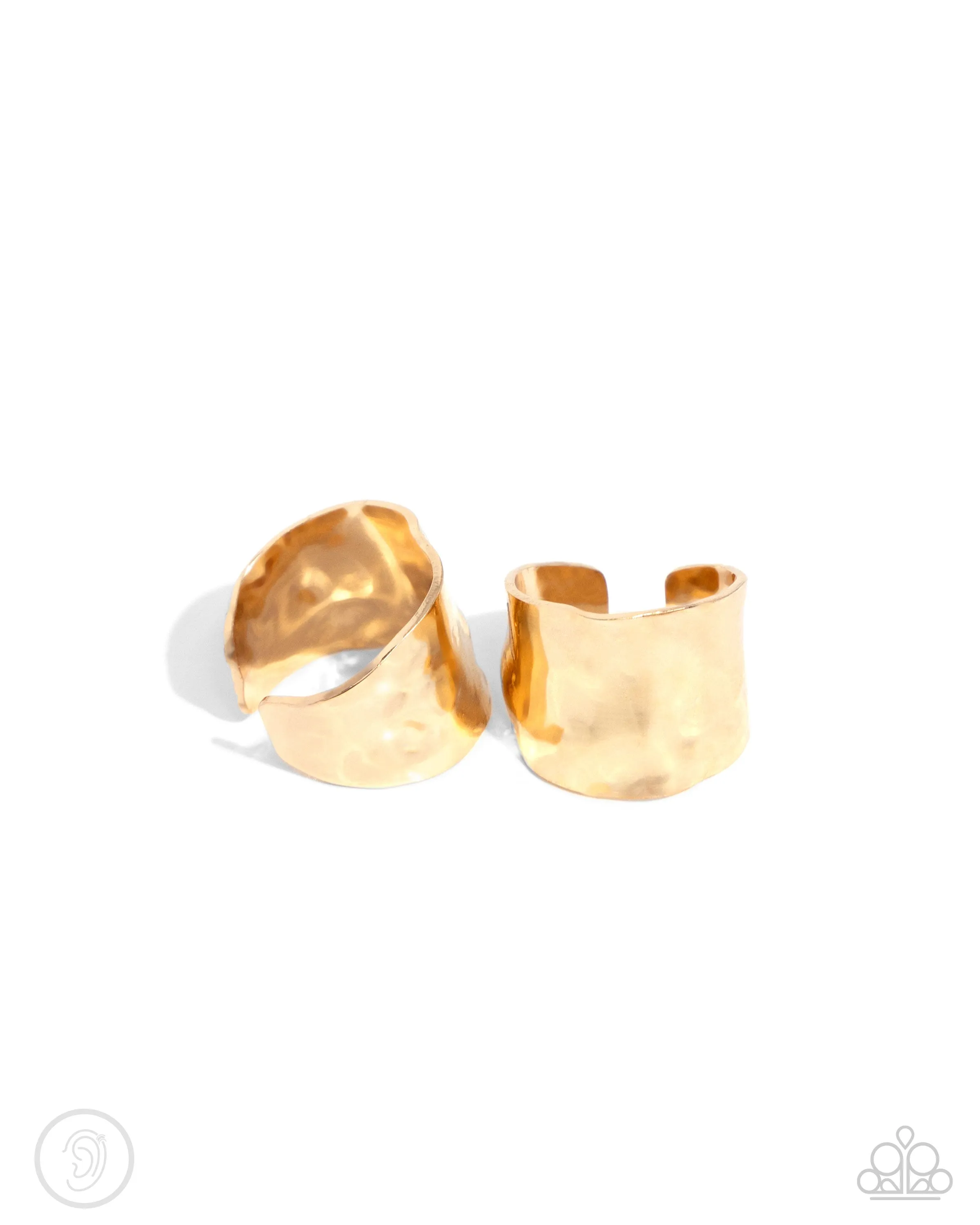 Warped Wonder - Gold - Hammered Thick Band Paparazzi Ear Cuff Earrings