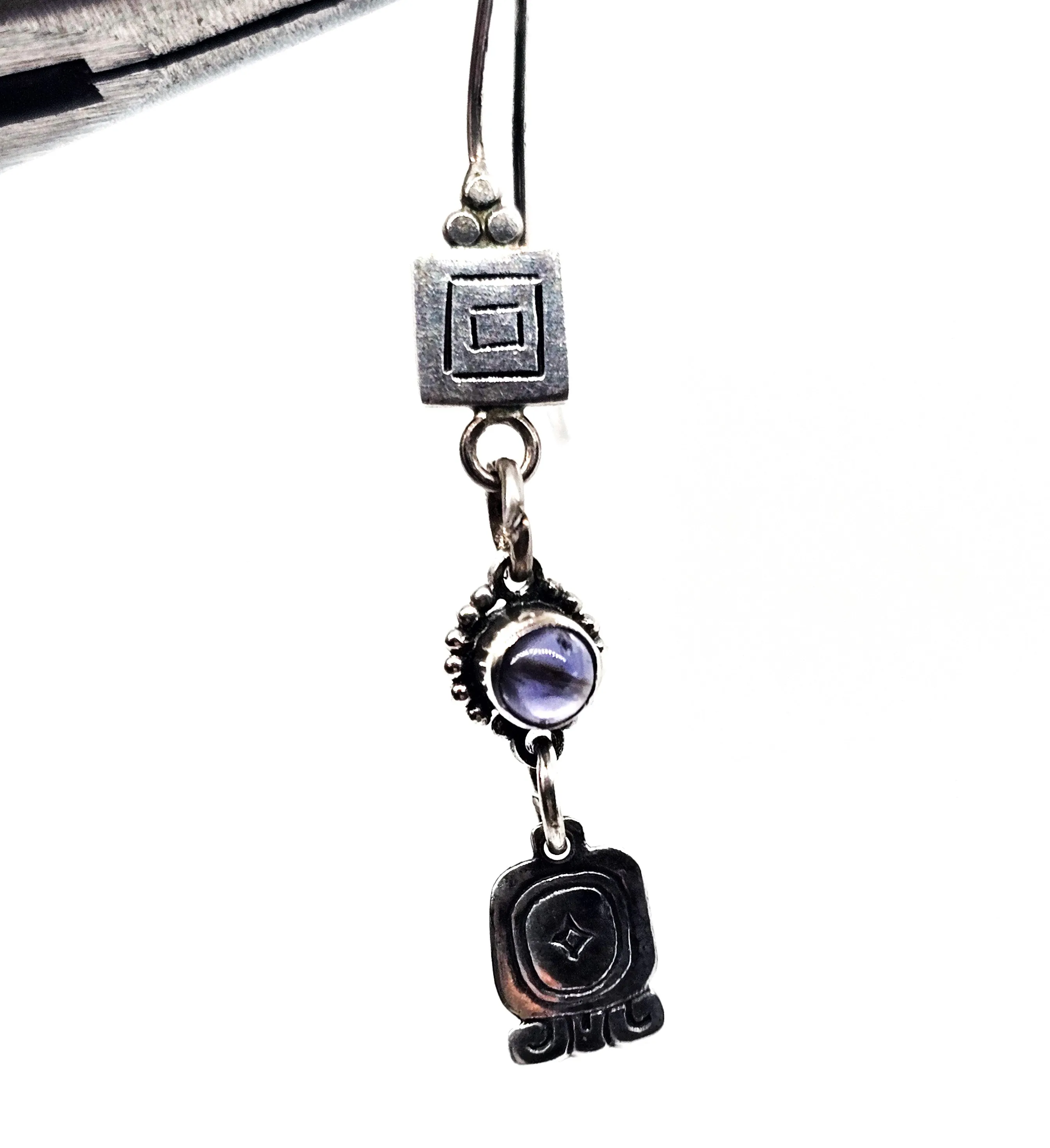 WG Southwestern Amethyst gemstone drop sterling silver stamped vintage earrings