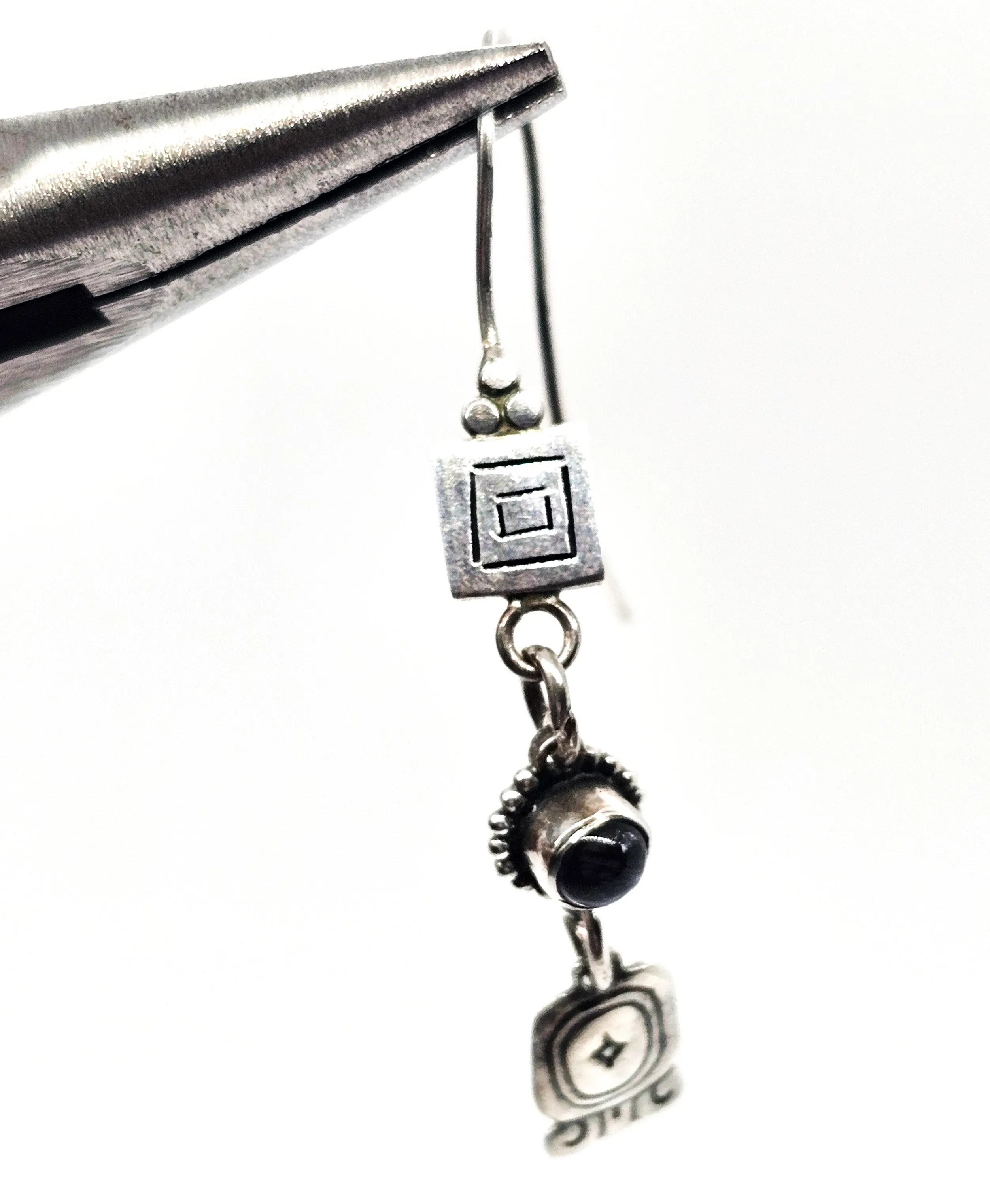 WG Southwestern Amethyst gemstone drop sterling silver stamped vintage earrings