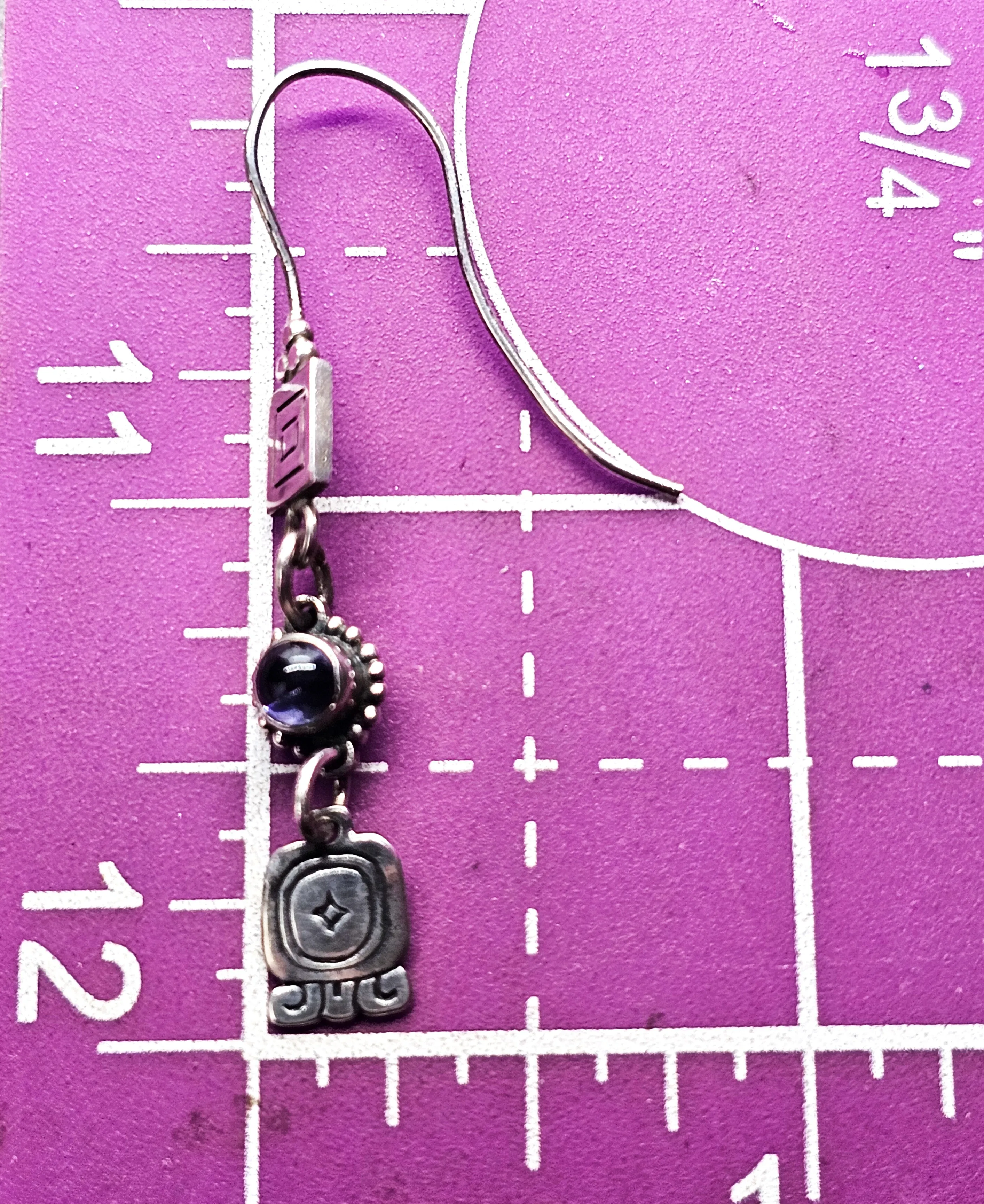 WG Southwestern Amethyst gemstone drop sterling silver stamped vintage earrings