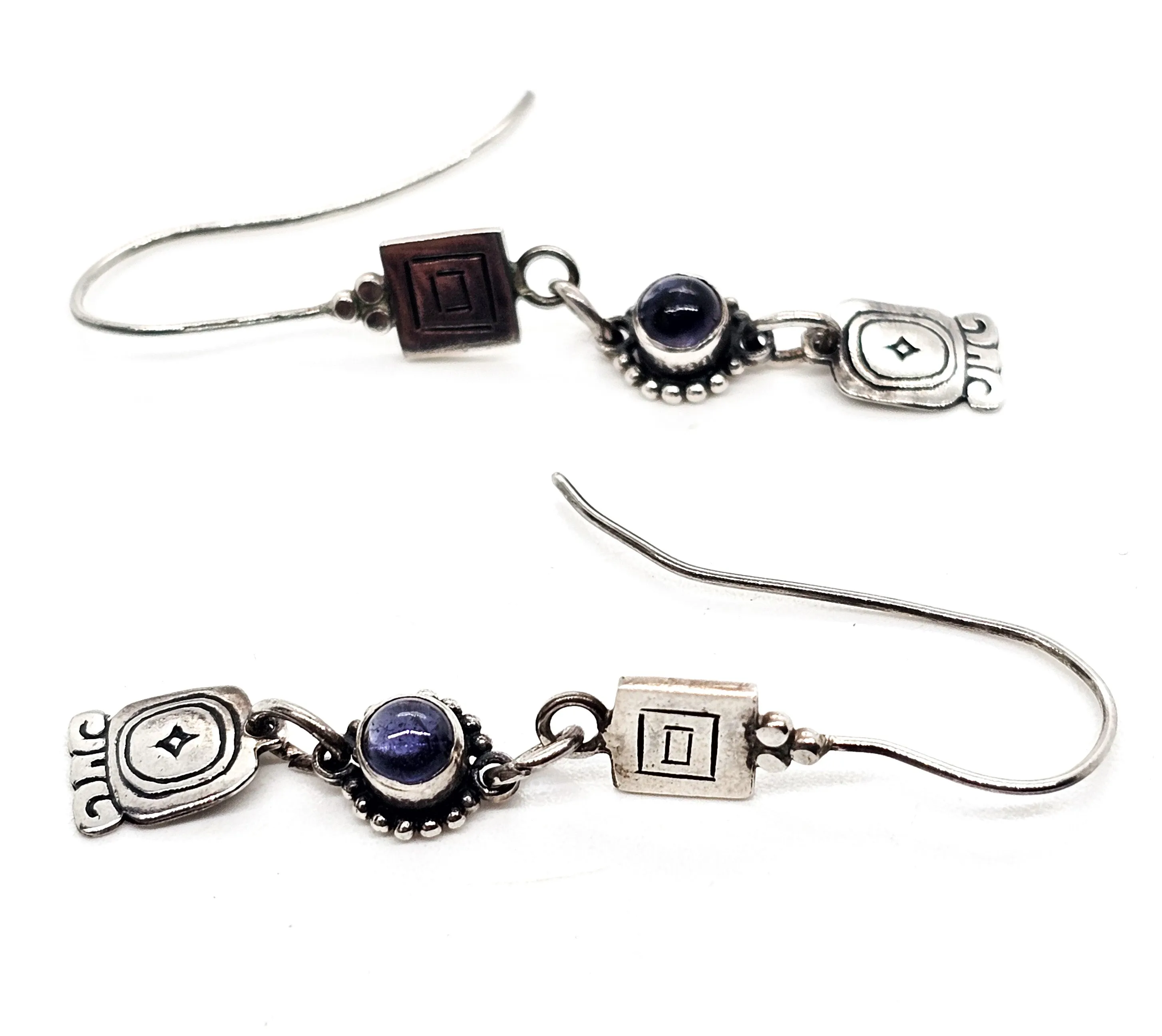 WG Southwestern Amethyst gemstone drop sterling silver stamped vintage earrings